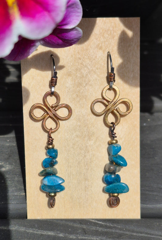 Blue Apatite with Brass Clover