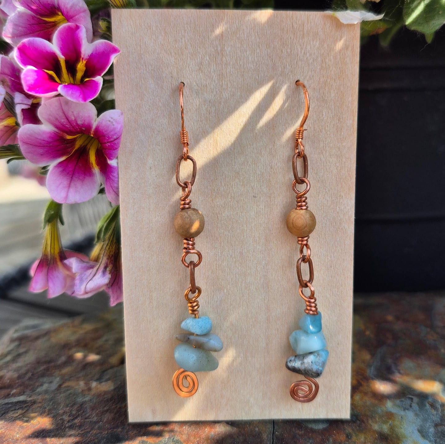 Amazonite and Cedar Wood Earrings