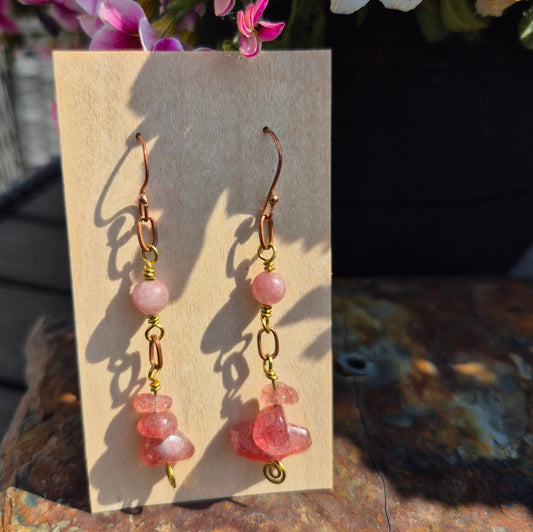 Berry Quartz and Mixed Metal Earrings
