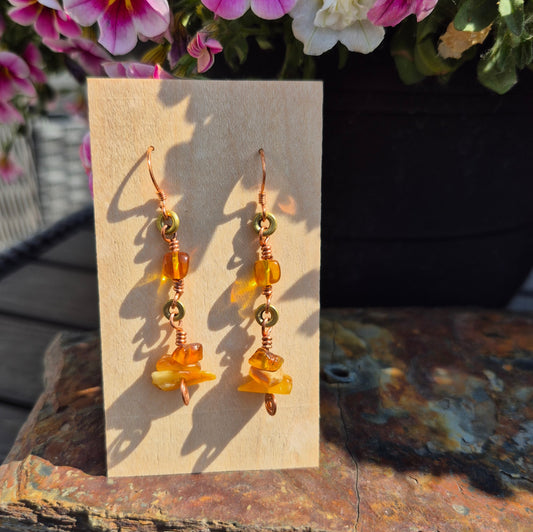 Amber and Copper Earrings