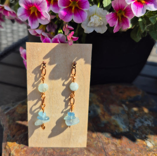 Aquamarine and Copper Earrings