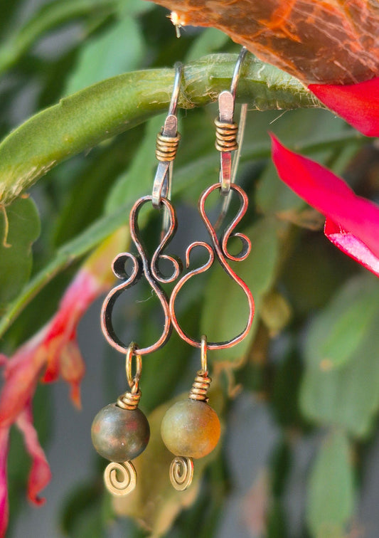 6mm bead and Copper "8" earrings