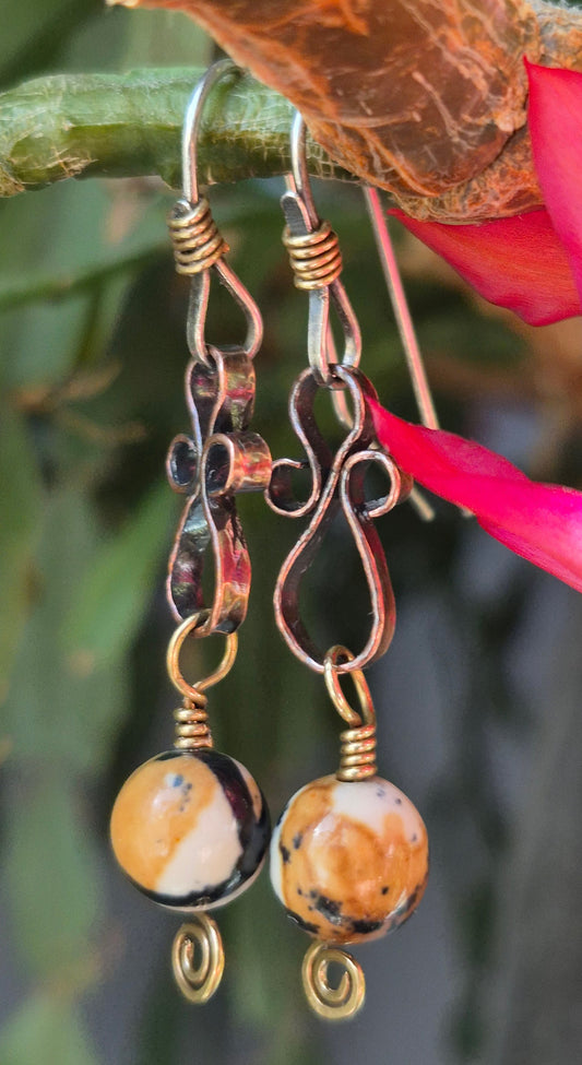 8mm bead "8" earrings in Copper