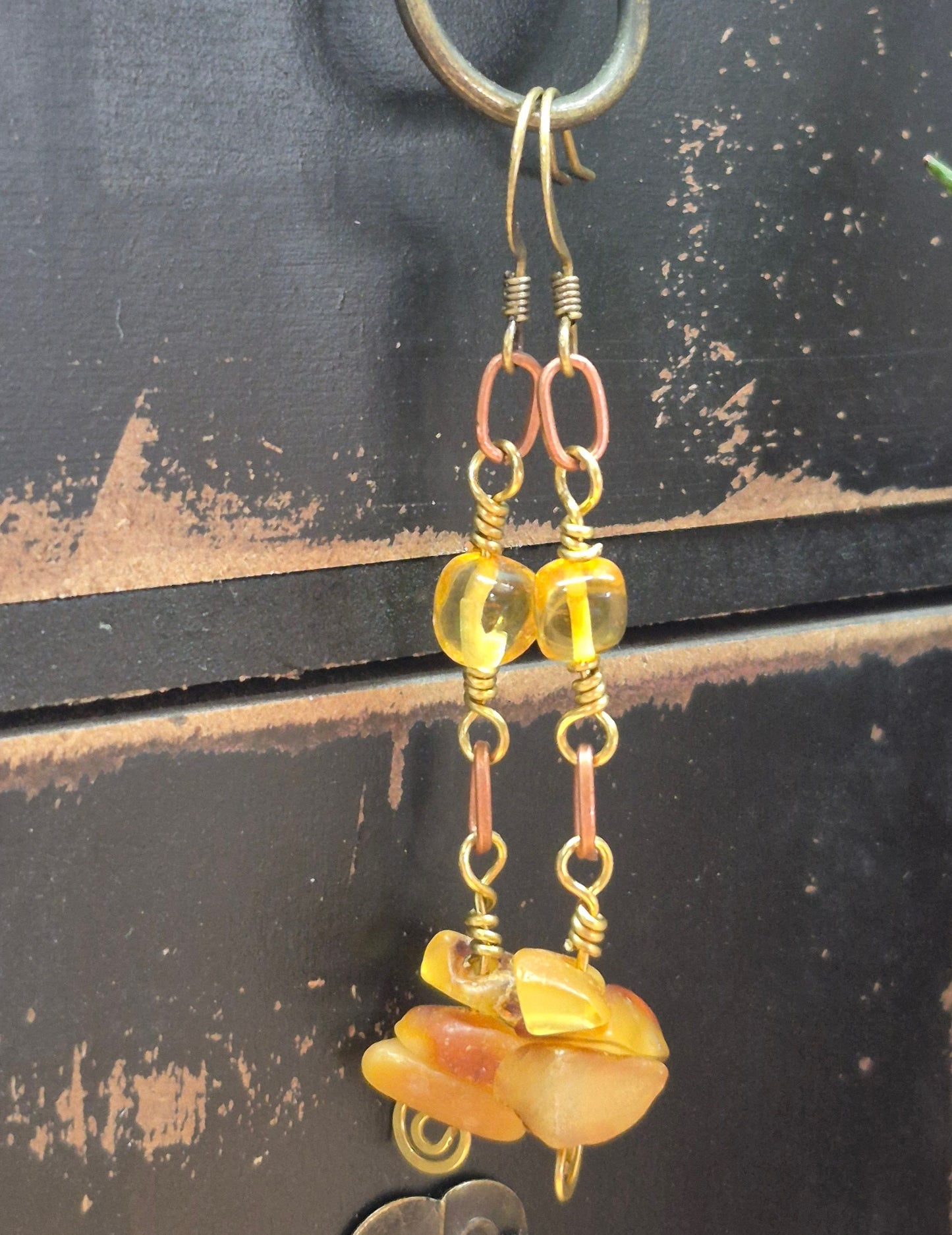 Amber and Brass Earrings