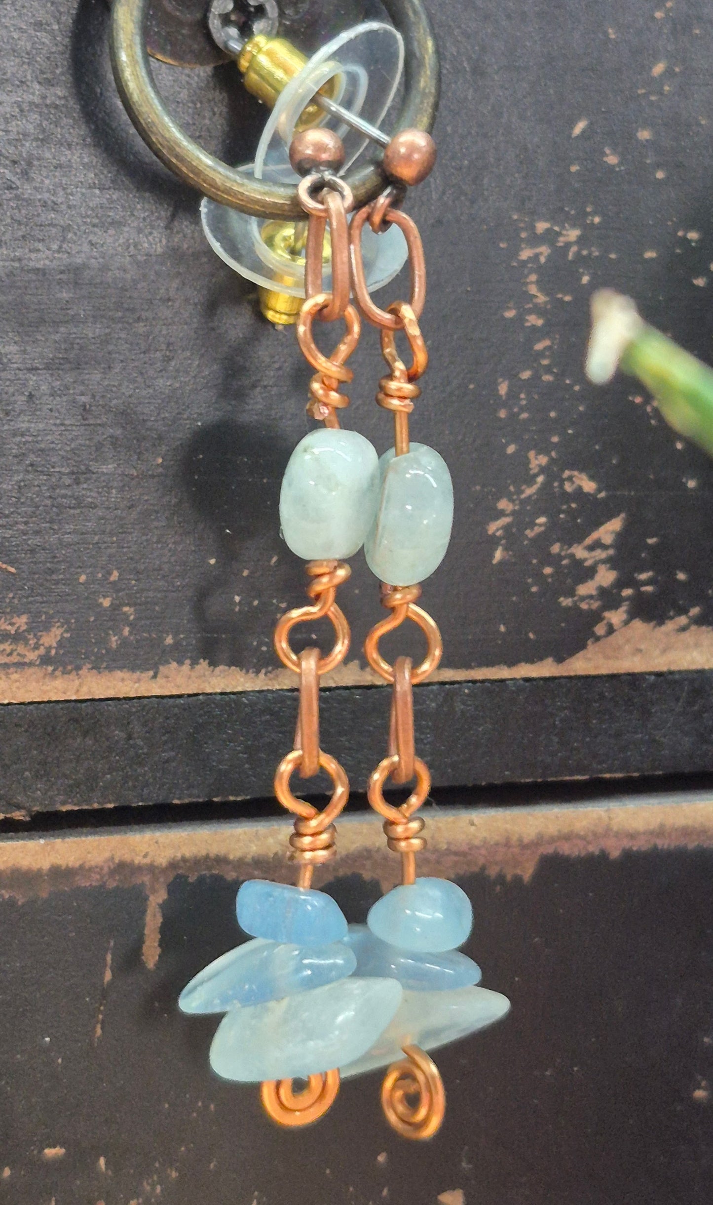 Aquamarine and Copper Earrings