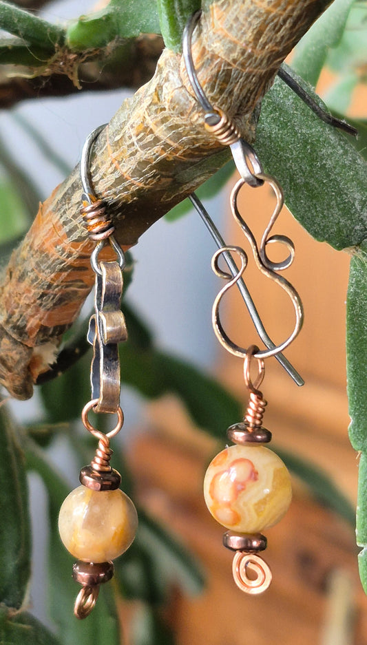 Crazy Lace Agate Brass "8" Earrings