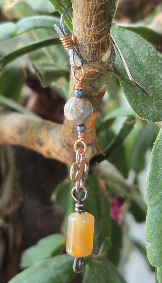 Fossilized Coral and Indian agate Clover Earrings