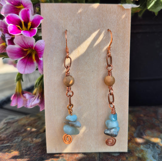 Amazonite and Cedar Wood Earrings