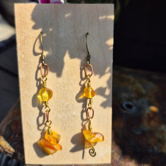 Amber and Brass Earrings