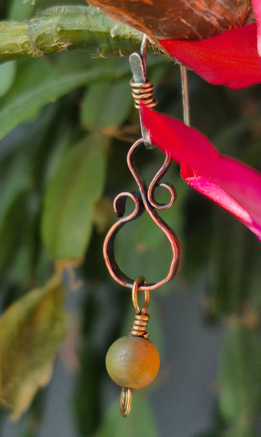 6mm bead and Copper "8" earrings