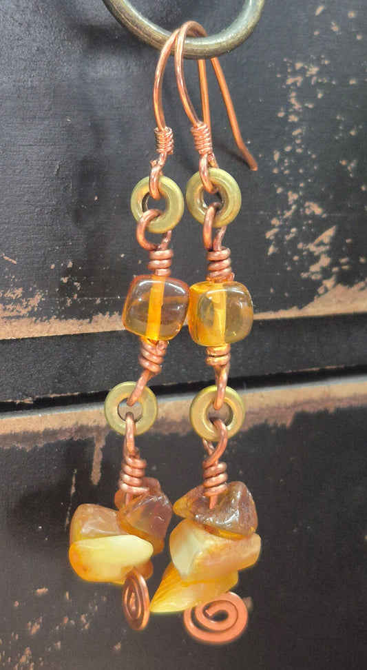 Amber and Copper Earrings
