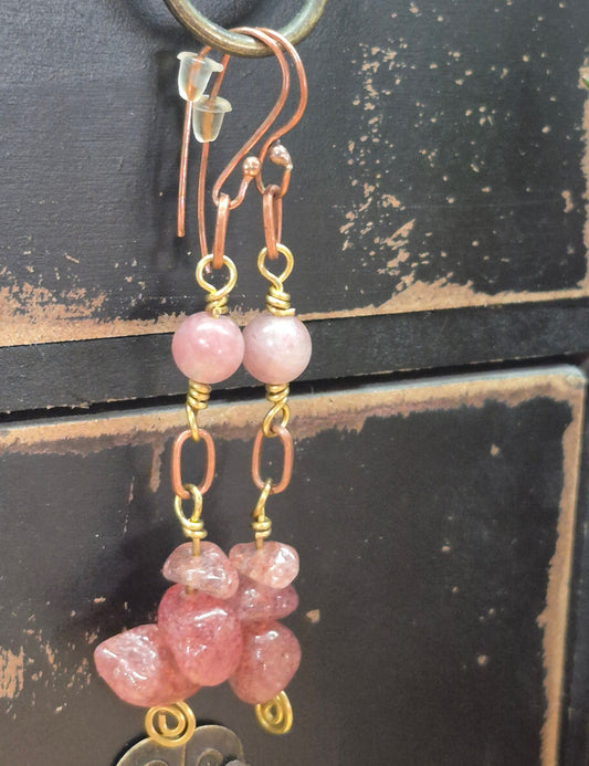 Berry Quartz and Mixed Metal Earrings