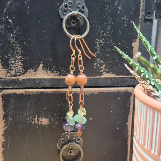 Fluorite and Sandalwood Copper Earrings