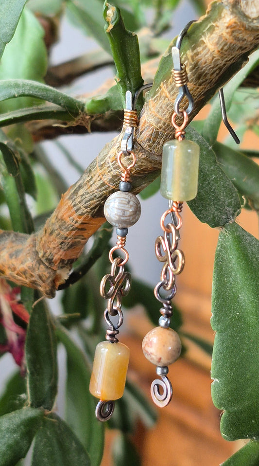 Fossilized Coral and Indian agate Clover Earrings