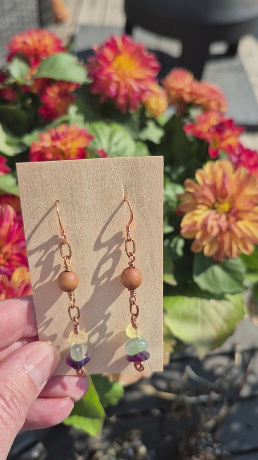Fluorite and Sandalwood Copper Earrings